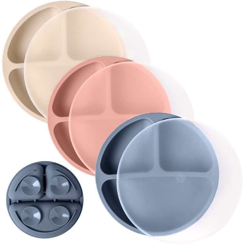 WeeSprout Suction Plates with Lids for Babies & Toddlers - 100% Silicone, Dinnerware Stays Put, Divided Design for Picky Eaters, Microwave & Dishwasher Friendly, 3 Pack - Image 1