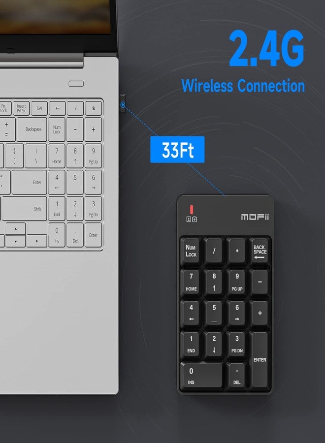MOFII Wireless Number Pad - 2.4G Numeric Keypad Silent 19 Keys USB Keypads, Portable Financial Accounting Numpad 10 Key for Laptop/Notebook/Surface Pro/PC - Black - Image 5