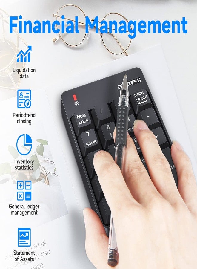MOFII Wireless Number Pad - 2.4G Numeric Keypad Silent 19 Keys USB Keypads, Portable Financial Accounting Numpad 10 Key for Laptop/Notebook/Surface Pro/PC - Black - Image 4