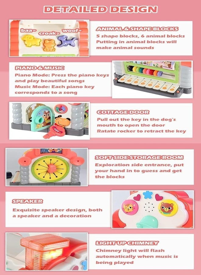 Yetli Musical Activity Cube for Kids | 6-in-1 Learning House with Shape Sorter, Piano Keyboard, Counting Beads, Gears & Sensory Activities | Educational Toy for Toddlers 18 Months+ - Image 3