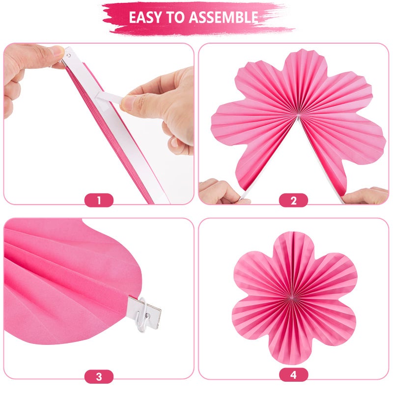 SUNBEAUTY Paper Flowers Decorations for Wall, Paper Flower Fan Classroom Decoration Paper Floral Backdrop Decor Paper Fans Decoration Hanging Paper Fans Pink Yellow Flower Wall Decor - Image 3