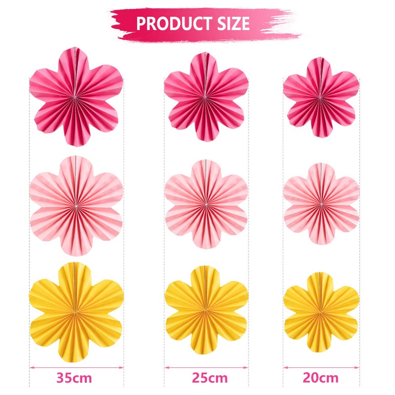 SUNBEAUTY Paper Flowers Decorations for Wall, Paper Flower Fan Classroom Decoration Paper Floral Backdrop Decor Paper Fans Decoration Hanging Paper Fans Pink Yellow Flower Wall Decor - Image 2