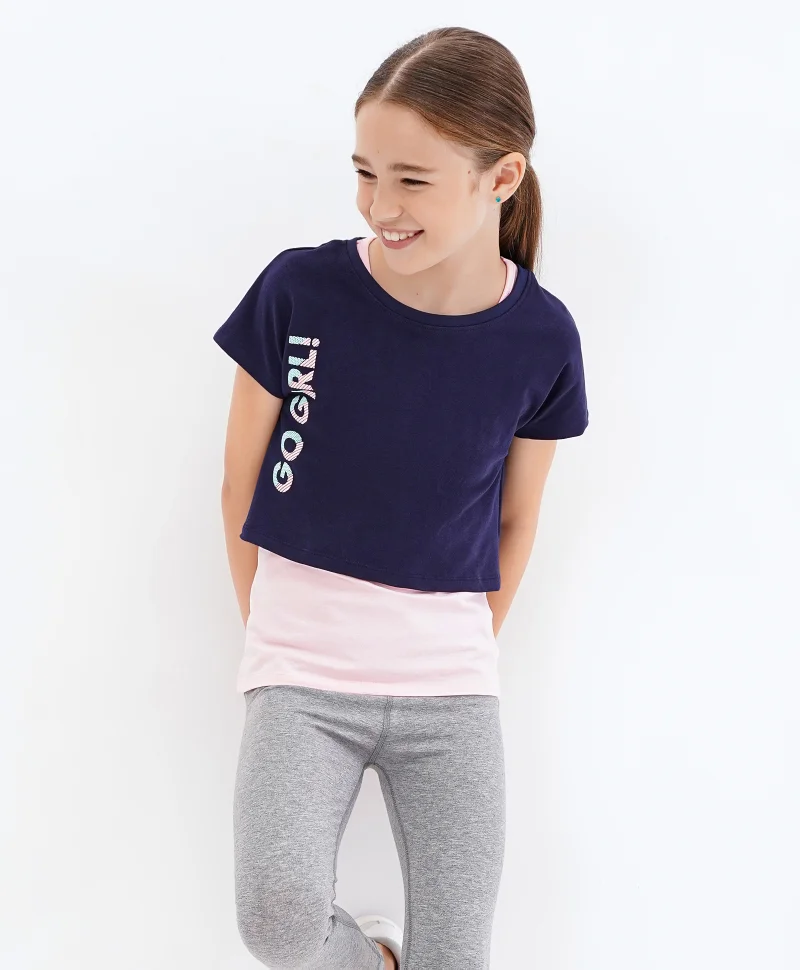 Primo Gino Primo Gino Half Sleeves Cotton Blend Sporty Tee With Go Girl Puff Print - Pink Blue