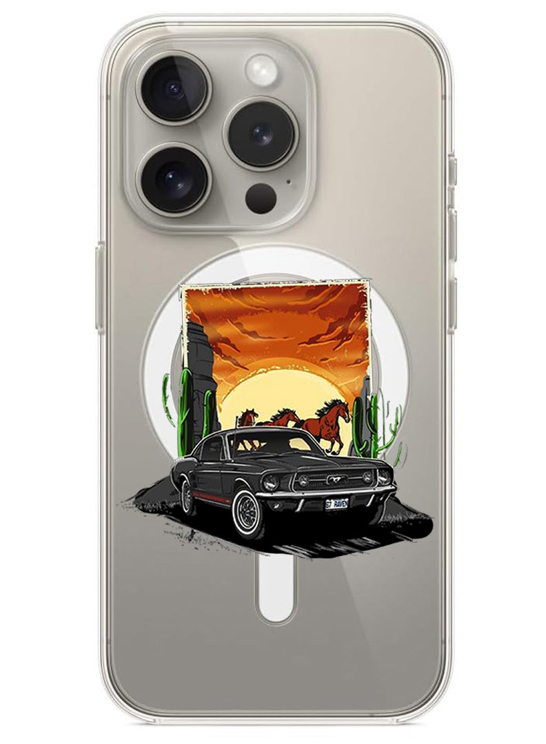Theodor Magnetic Case for iPhone 15 Pro Max 6.7-inch Compatible with MagSafe Wireless Charging, Shockproof Phone Bumper Cover Car horse copy - Image 1