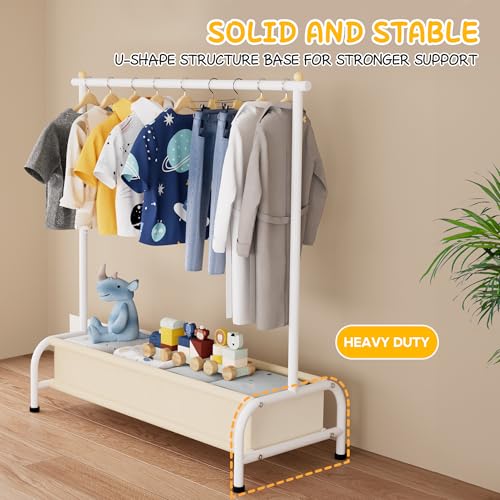 MISSLO Kids Clothing Rack with Basket Small Dress Up Storage Short Toddler Dress Up Rack Kids Closet for Baby Clothes, White - Image 4