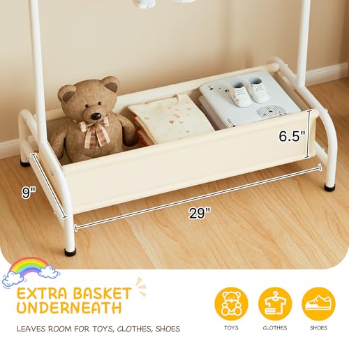 MISSLO Kids Clothing Rack with Basket Small Dress Up Storage Short Toddler Dress Up Rack Kids Closet for Baby Clothes, White - Image 3