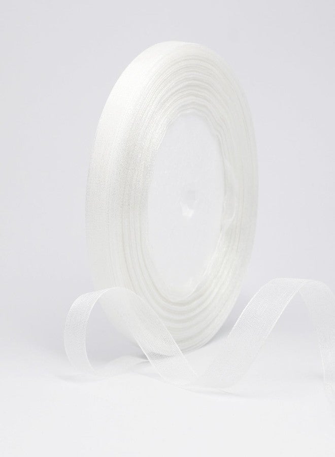 BEAUTOPE 1/2 Inch 50 Yards Sheer Organza Ribbon Chiffon Ribbon for Gift Wrapping Birthday Wedding Bouquet Crafts (White, 1/2inch*50Yard) - Image 1