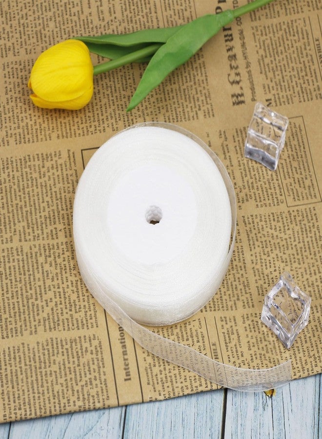 BEAUTOPE 1/2 Inch 50 Yards Sheer Organza Ribbon Chiffon Ribbon for Gift Wrapping Birthday Wedding Bouquet Crafts (White, 1/2inch*50Yard) - Image 2