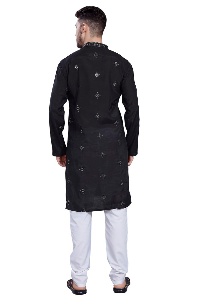 DIVISIVE Men's Embroidered Silk Blend Only Slim Fit Kurta (DKRT821_XL_Black) - Image 5