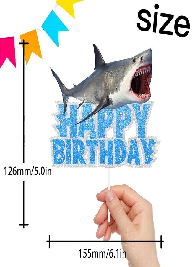 LETLIMIT Blue Glitter Sea Creature Topper Cake Orca Shark Theme Decor Supplies Baby Shower Boys Girls Happy Birthday Party Decorations - Image 2