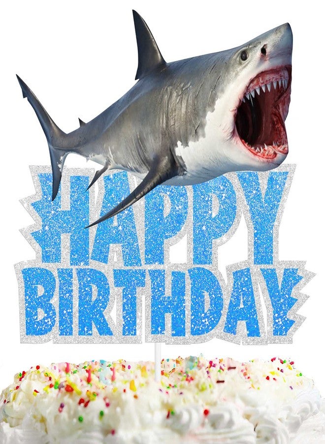 LETLIMIT Blue Glitter Sea Creature Topper Cake Orca Shark Theme Decor Supplies Baby Shower Boys Girls Happy Birthday Party Decorations - Image 1