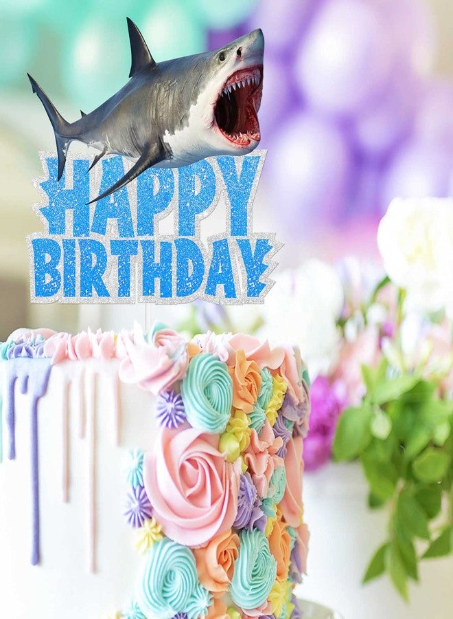 LETLIMIT Blue Glitter Sea Creature Topper Cake Orca Shark Theme Decor Supplies Baby Shower Boys Girls Happy Birthday Party Decorations - Image 3
