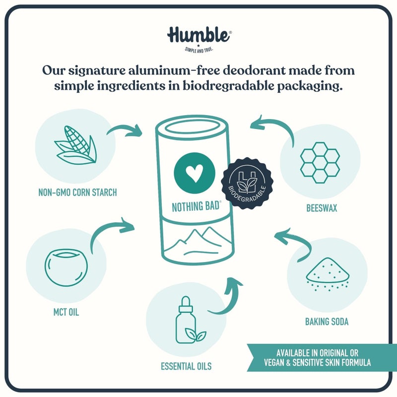 HUMBLE SIMPLE AND TRUE. HUMBLE BRANDS Original Formula, Plastic-Free, Aluminum-free Deodorant Long Lasting Odor Control with Baking Soda and Essential Oils, Palo Santo & Frankincense - Image 3