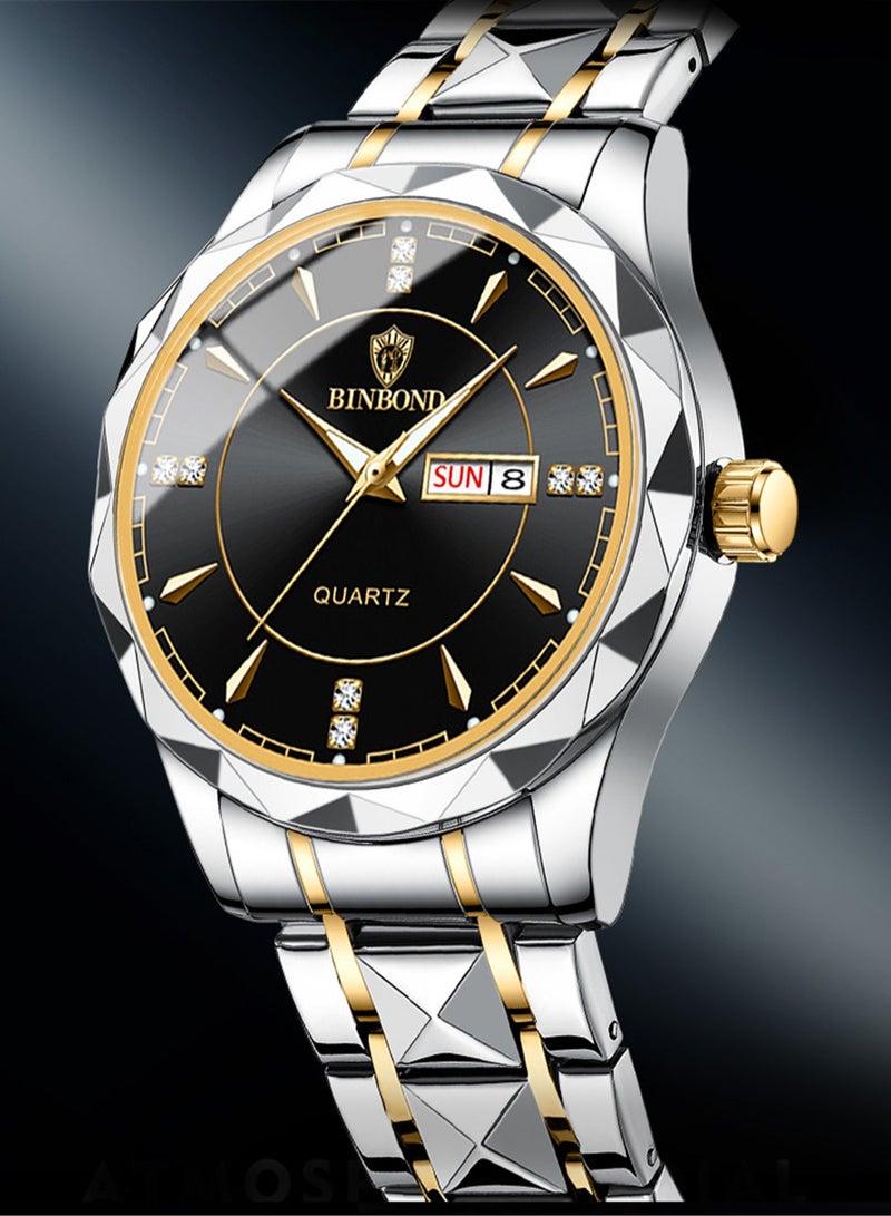 بينبوند ساعات رجالية كوارتز من الفولاذ المقاوم للصدأ ماركة أزياء عالمية رياضية عسكرية سوار فولاذي مقاوم للماء مضيئة ساعات يد رجالية ذهبية للأعمال - Image 5