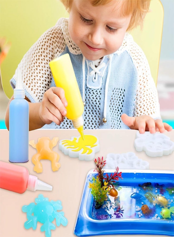 رَوَائِد مجموعة صنع كائنات بحرية جيلي للأطفال – طقم DIY مع علبة، 6 قوالب، 4 ألوان، ومسحوق سحري – مناسبة لعمر 6 سنوات فما فوق - Image 4