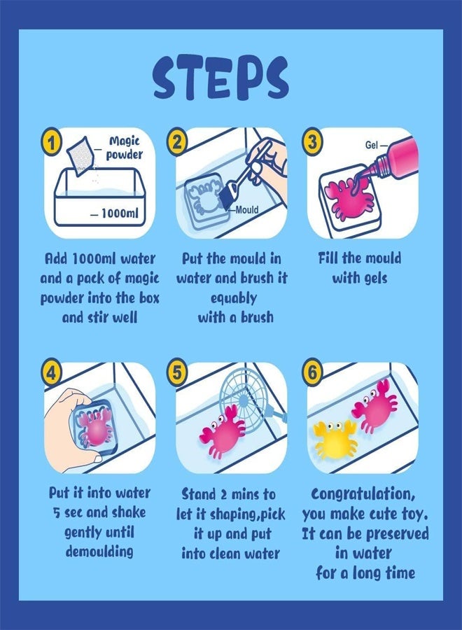 رَوَائِد مجموعة صنع كائنات بحرية جيلي للأطفال – طقم DIY مع علبة، 6 قوالب، 4 ألوان، ومسحوق سحري – مناسبة لعمر 6 سنوات فما فوق - Image 2