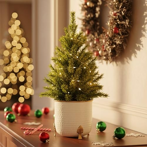 BEHOMA Metal Hammered White Planter with Golden Trim for Home Decor | Decoratives for Indoor Outdoor Balcony Living Room | Table Decor Plant Pot Gifting | Size H- 6" x Dia.6 inch (Plant not Included) - Image 2