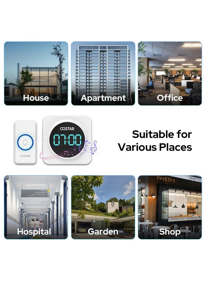Costar Door Bell - Calling Bell Wireless with 24-Hour Time Display, Wireless Doorbell for Home, 1000ft Range Operating with 58 Chimes, 5 Levels Adjustable Volume(Pebble 700 White) - Image 5