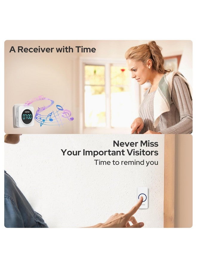 Costar Door Bell - Calling Bell Wireless with 24-Hour Time Display, Wireless Doorbell for Home, 1000ft Range Operating with 58 Chimes, 5 Levels Adjustable Volume(Pebble 700 White) - Image 2