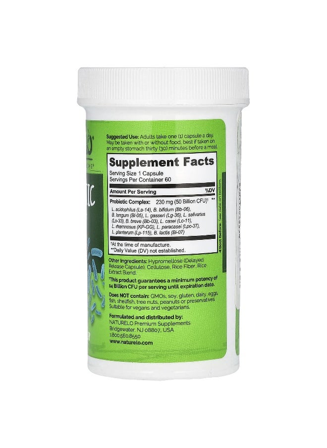 NATURELO NATURELO, Probiotic, 50 Billion CFU, 60 Delayed Release Capsules  - Image 2