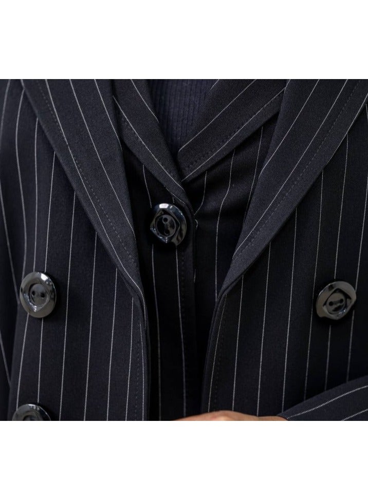 طراز عباية بدلة رسمية مقلمة باللون الأسود للأعمال والمناسبات - Image 5