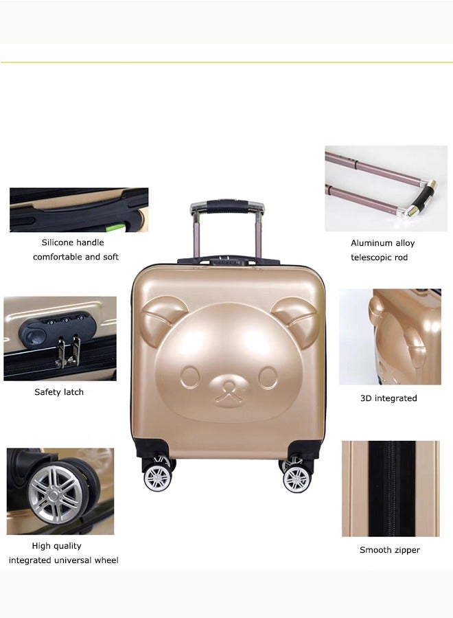 Kids Trolley Luggage,20 inch Children Portable Rolling Luggage Boarding Box,Designed for Boys and Girls Bear Cartoon Luggage with Universal Wheels (rose gold 20 inch) - Image 5