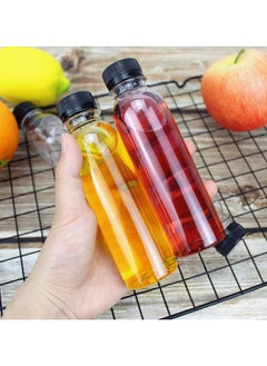Generic Pack of 12 clear juice bottles, 197*28 round empty reusable plastic bottles with black cap.  - Image 3