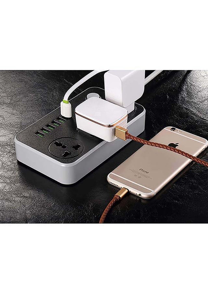 Anti-Static 3 Power Socket 2500W 10A Max 250V 6 USB Ports Auto Max 3.4A 17W Output with 6Ft Extension Cord Cable - Image 3