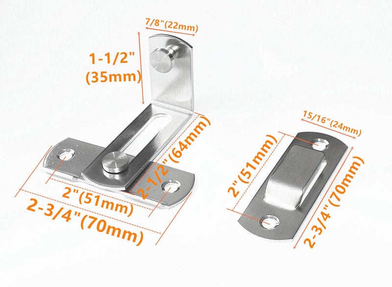 APUXON Flip Door Sliding Latch 1Pc 90 Degree Stainless Steel Latch Safety Sliding Barn Door Lock Latch Lock Right Angle Curved Door Prevent Corrosions Silver Color - Image 2