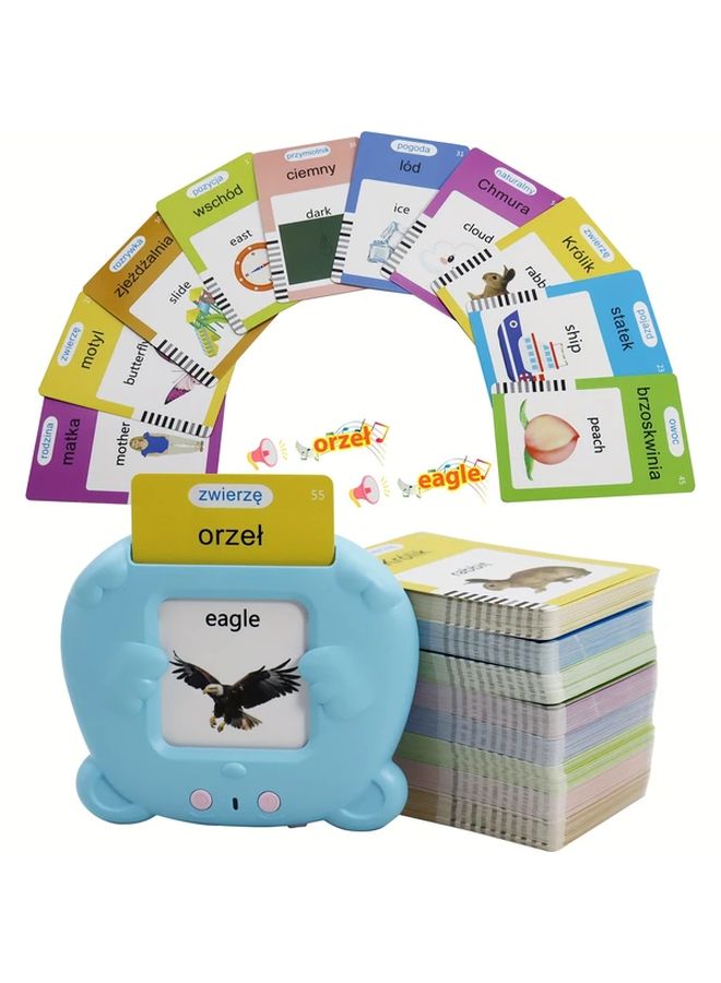 البطاقات التعليمية الناطقة ثنائية اللغة البولندية الإنجليزية 510 كلمات 255 بطاقة وردية لعبة حسية هدية - Image 1