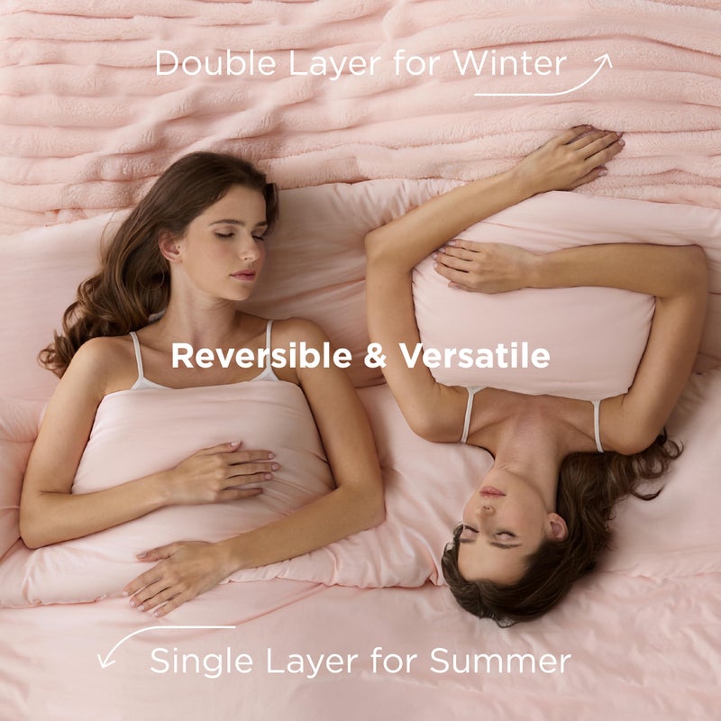 Bedsure Gentlesoftâ„¢ 2-in-1 King Size Comforter Set and Detachable Fluffy Blanket, Pink Bedding Set for All Season Use, SnapTechâ„¢ Design for Space Saving (Includes 2 Pillow Shams, 2 Pillowcases) - Image 4