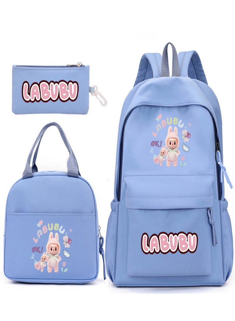 Labubu Children Backpack Schoolbag Teen Student School Book bag with Lunch Box Pen Case 3 in 1 for Kids