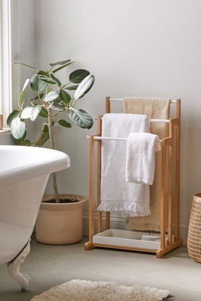 Freestanding Wooden Towel Rack Multiple Tier Sheesham Wood Towel Holder for Bathroom Industrial Towel Bar StandLadder with Storage Shelf for Bathroom Bedroom Laundry Room Kitchen B59  - Image 1