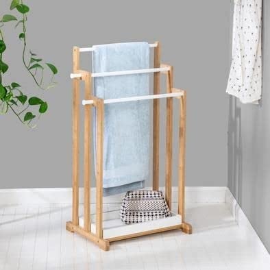 Freestanding Wooden Towel Rack Multiple Tier Sheesham Wood Towel Holder for Bathroom Industrial Towel Bar StandLadder with Storage Shelf for Bathroom Bedroom Laundry Room Kitchen B59  - Image 2