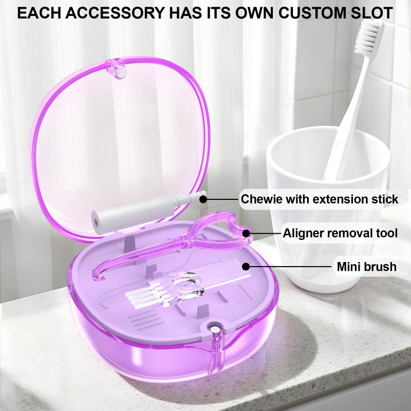 EZEELAI Braces Retainer Container Case with Mirror, Aligner and Retainer Holder Case Mouthguard Storage Container for Night Guard, Clear Aligner, Orthodontic Supplies with Removal Tool, Chew and Travel Brush - Image 4