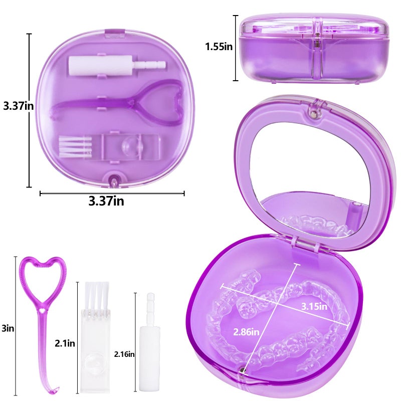 EZEELAI Braces Retainer Container Case with Mirror, Aligner and Retainer Holder Case Mouthguard Storage Container for Night Guard, Clear Aligner, Orthodontic Supplies with Removal Tool, Chew and Travel Brush - Image 2