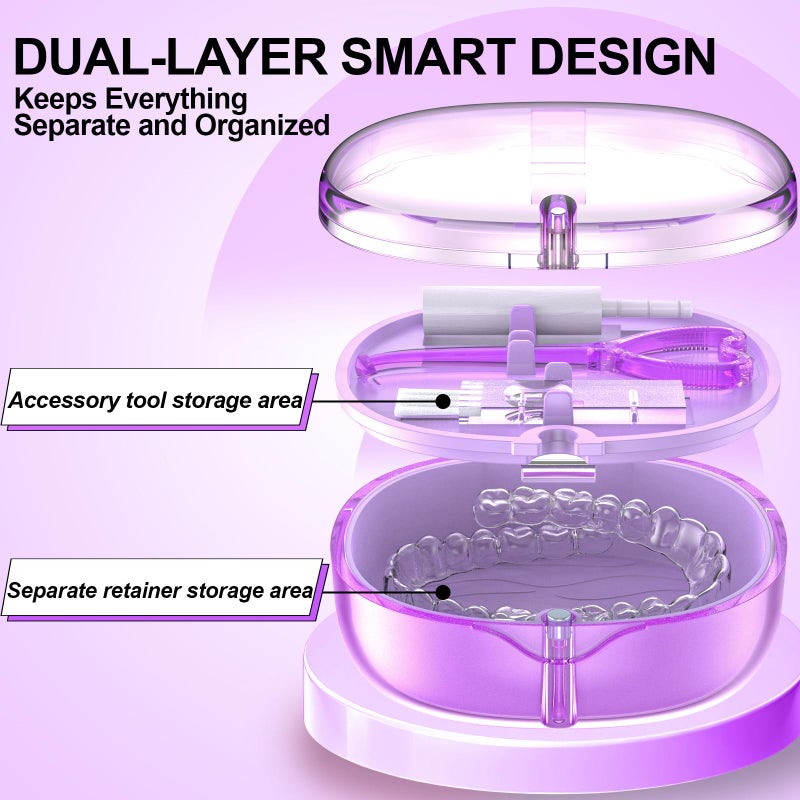 EZEELAI Braces Retainer Container Case with Mirror, Aligner and Retainer Holder Case Mouthguard Storage Container for Night Guard, Clear Aligner, Orthodontic Supplies with Removal Tool, Chew and Travel Brush - Image 5