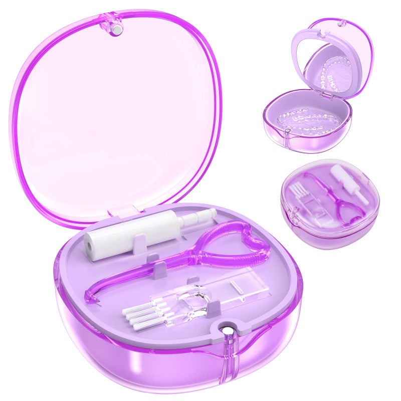 EZEELAI Braces Retainer Container Case with Mirror, Aligner and Retainer Holder Case Mouthguard Storage Container for Night Guard, Clear Aligner, Orthodontic Supplies with Removal Tool, Chew and Travel Brush - Image 1