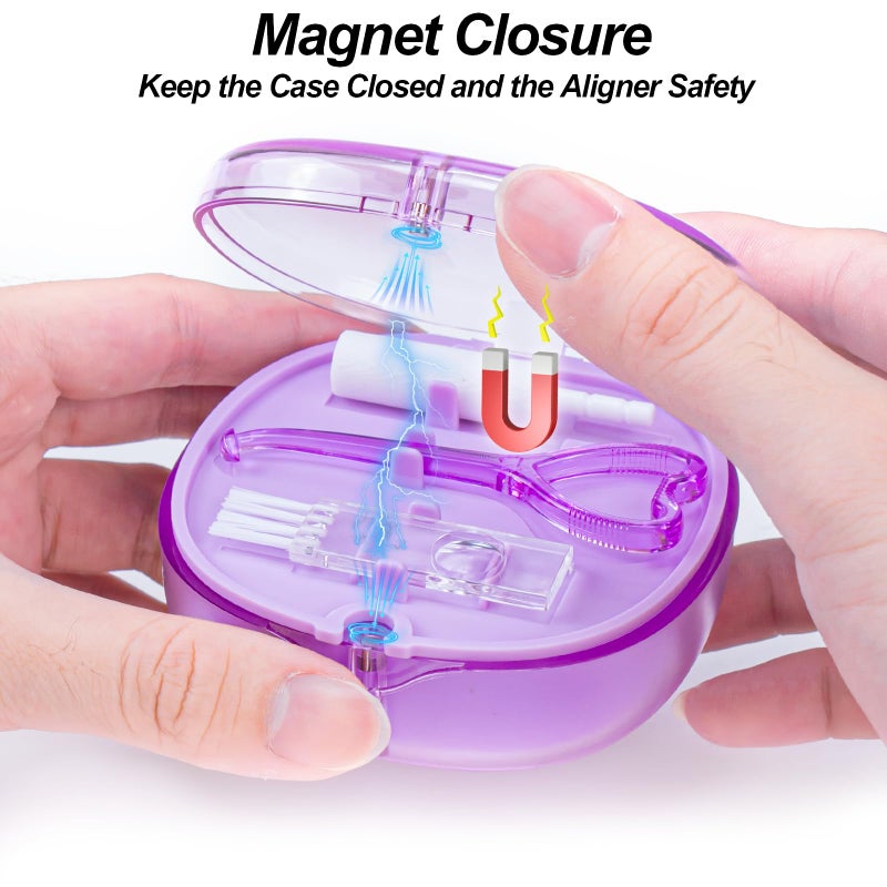 EZEELAI Braces Retainer Container Case with Mirror, Aligner and Retainer Holder Case Mouthguard Storage Container for Night Guard, Clear Aligner, Orthodontic Supplies with Removal Tool, Chew and Travel Brush - Image 3
