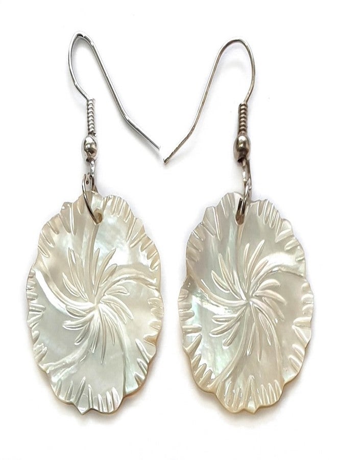 Swimmi Natural Mother of Pearl Earrings, Hand Carved Flower Mother of Pearl Shell Earrings for Women, Dangle Drop Handmade Seashell Earrings Fashion Jewelry AA205 - Image 5
