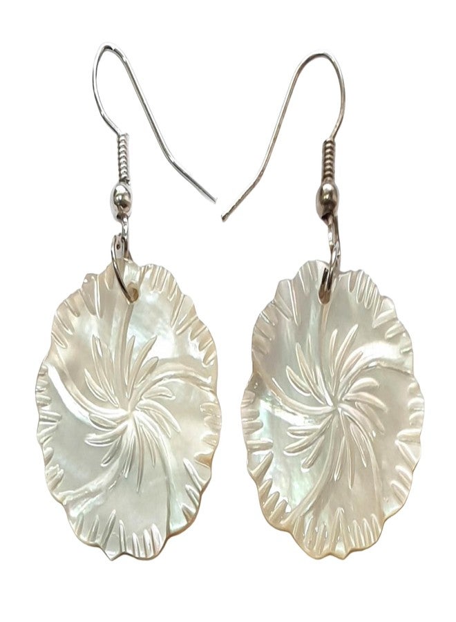 Swimmi Natural Mother of Pearl Earrings, Hand Carved Flower Mother of Pearl Shell Earrings for Women, Dangle Drop Handmade Seashell Earrings Fashion Jewelry AA205 - Image 1