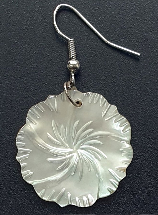 Swimmi Natural Mother of Pearl Earrings, Hand Carved Flower Mother of Pearl Shell Earrings for Women, Dangle Drop Handmade Seashell Earrings Fashion Jewelry AA205 - Image 3