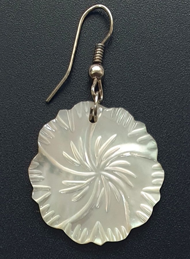 Swimmi Natural Mother of Pearl Earrings, Hand Carved Flower Mother of Pearl Shell Earrings for Women, Dangle Drop Handmade Seashell Earrings Fashion Jewelry AA205 - Image 4
