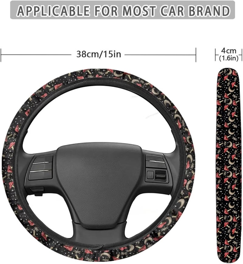 Universal Steering Wheel Cover, 15-inch Non-Slip Driving Accessories, Polyester for Car & Truck(Night Dragonfly Mushroom) - Image 5
