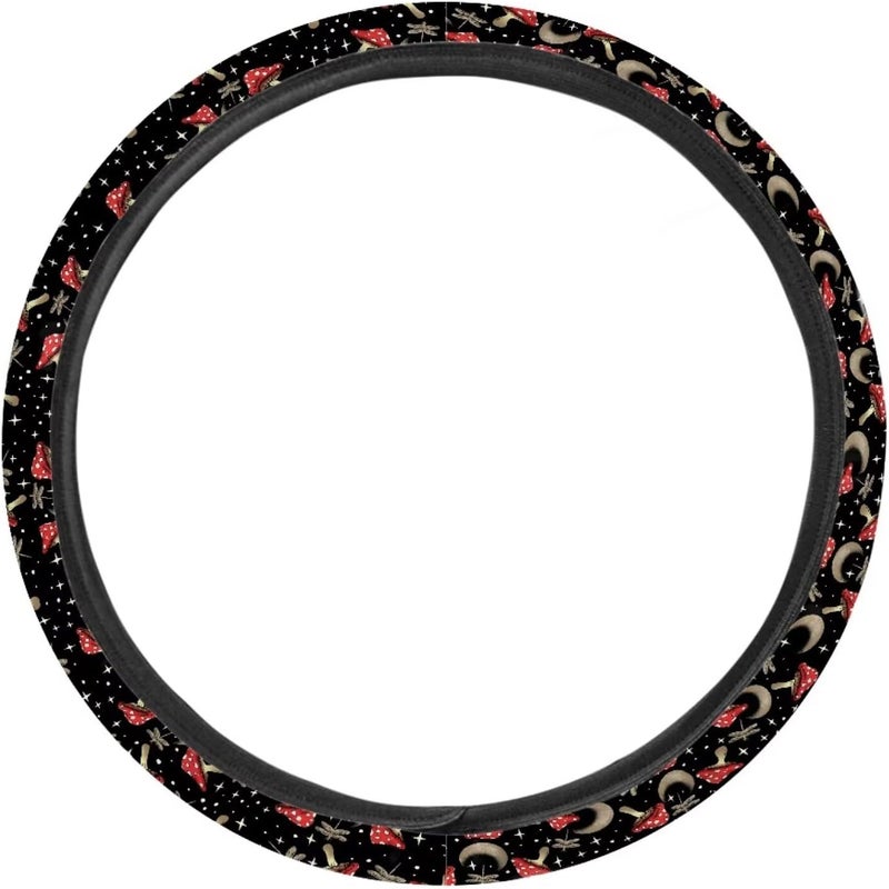 Universal Steering Wheel Cover, 15-inch Non-Slip Driving Accessories, Polyester for Car & Truck(Night Dragonfly Mushroom) - Image 2