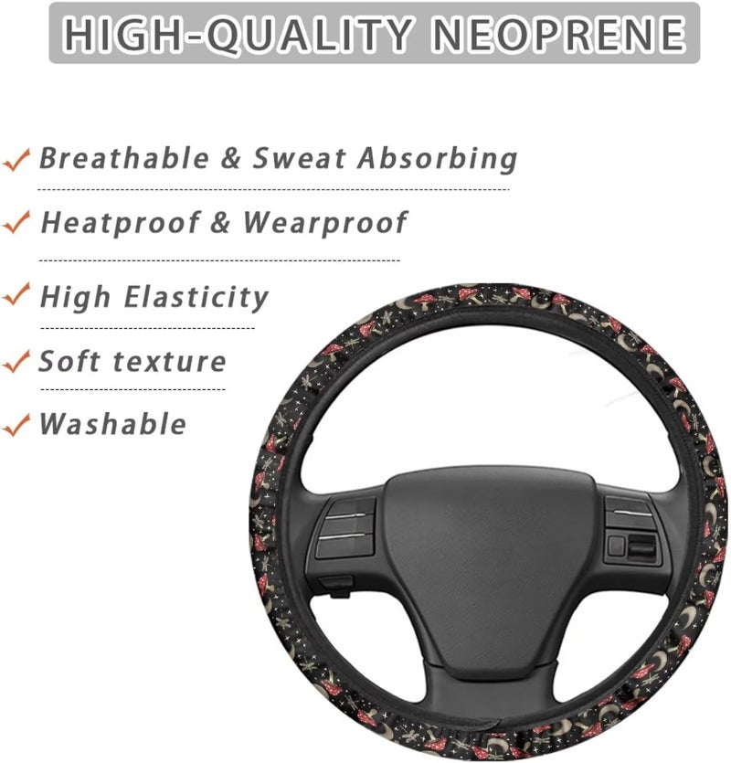 Universal Steering Wheel Cover, 15-inch Non-Slip Driving Accessories, Polyester for Car & Truck(Night Dragonfly Mushroom) - Image 4