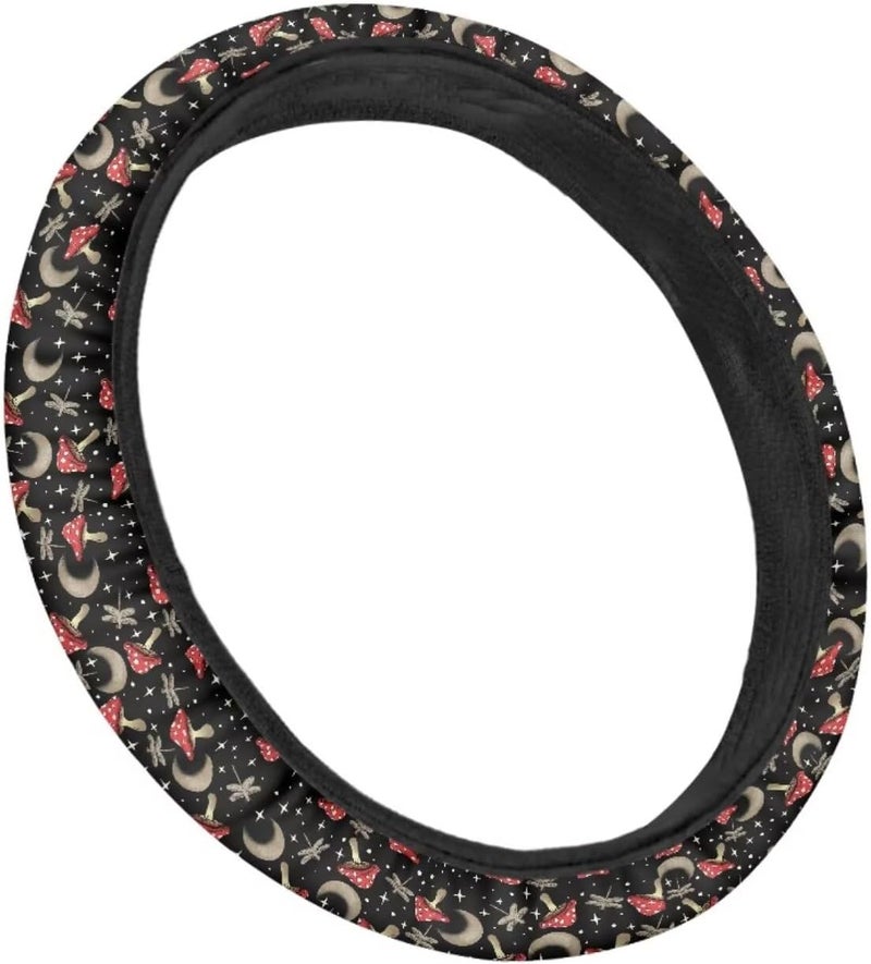 Universal Steering Wheel Cover, 15-inch Non-Slip Driving Accessories, Polyester for Car & Truck(Night Dragonfly Mushroom) - Image 3