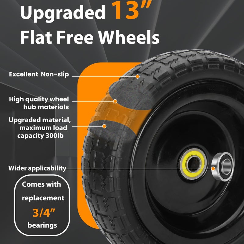 Pontuss 13" Flat Free Wheels Replacement for GOR Garden Cart Tires, 4.00-6 Solid Tires with 5/8"Bearings, 13" No Flat Wheels for GOR Garden Carts/Hand Trucks/Garden Carts - Image 3
