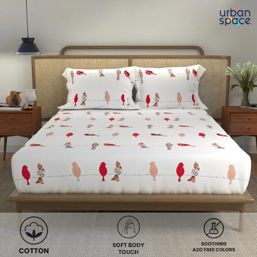 Urban Space Divine Collection 144 TC 100% Cotton King Bedsheet with 2 Pillow Covers, Humming Bird Red - Image 2