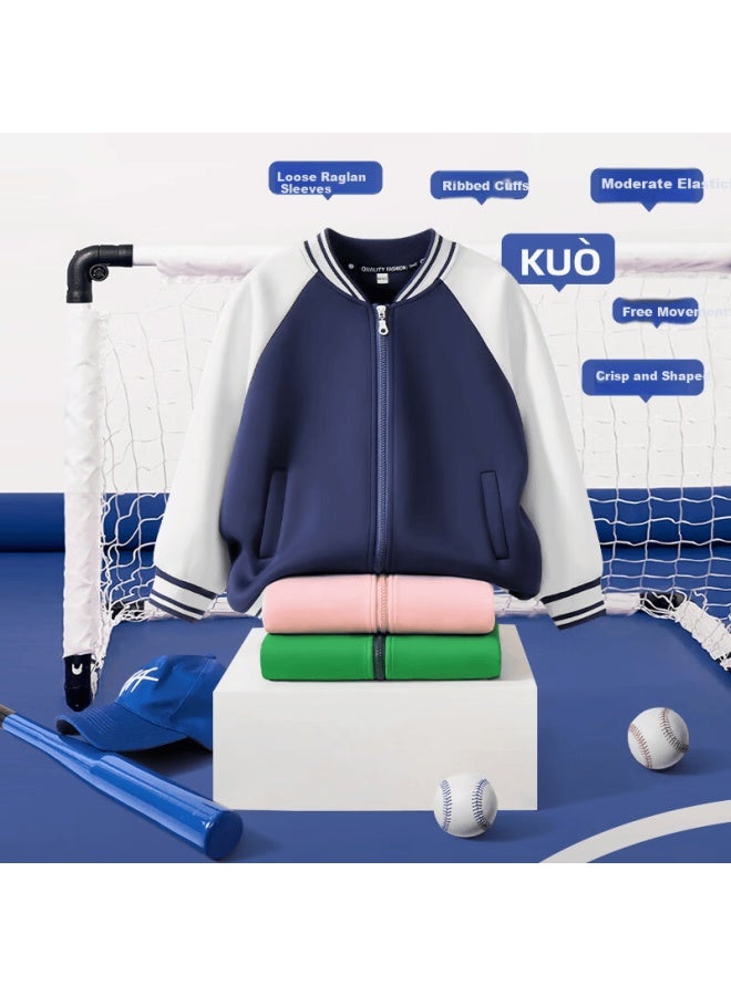 Tonlion Kids Boys And Girls Baseball Jacket Set Children's Spring Breathable Zipper Jacket Durable Sports Pants Navy Blue 110 - Image 4